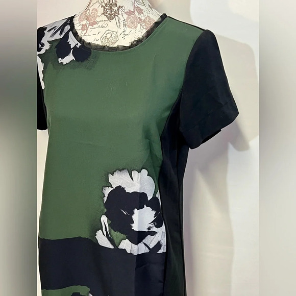 SIMPLY VERA Hunter green and black floral design shift dress size M. - Picture 2 of 14
